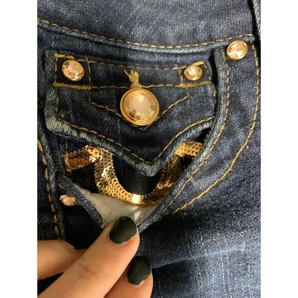 True Religion Jeans Raw Hem Women 25 Y2K Grunge Western Cowgirl Boho Aztec Rodeo - Picture 10 of 13